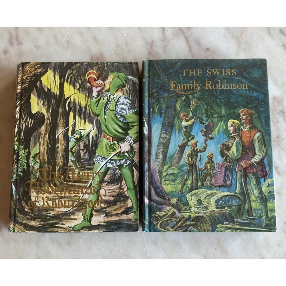 Lot of 2 Illustrated Junior Library Robin Hood &‎ Swiss Family Robinson HC 1980s
